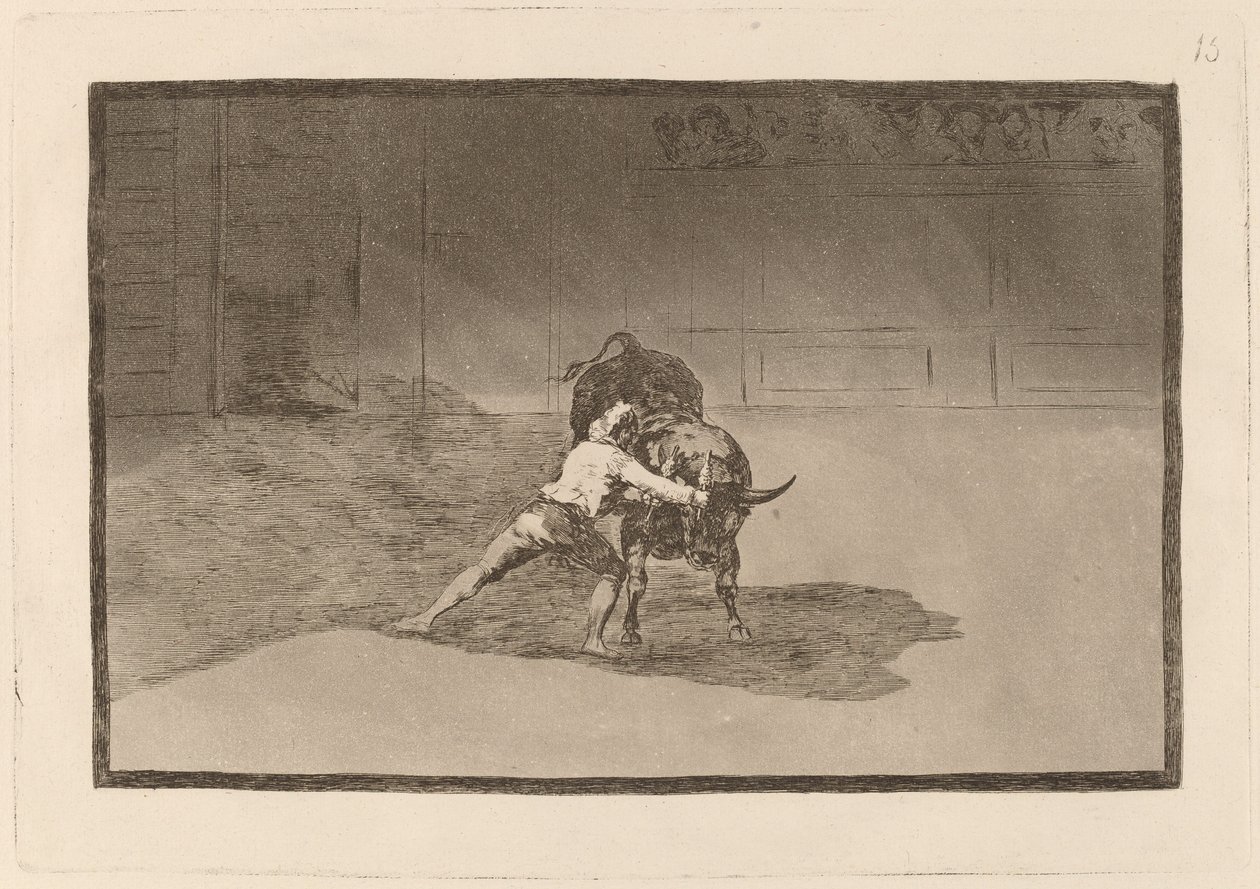 Slavný Martincho putting banderillas al quiebro (Slavný Martincho umisťuje Banderillas hrající na býka pohybem svého těla) od Francisco de Goya