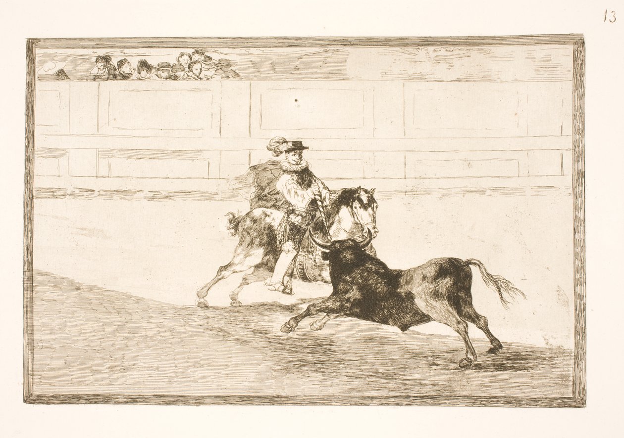 Španělský jezdec v aréně láme malé oštěpy bez asistence sekund od Francisco de Goya