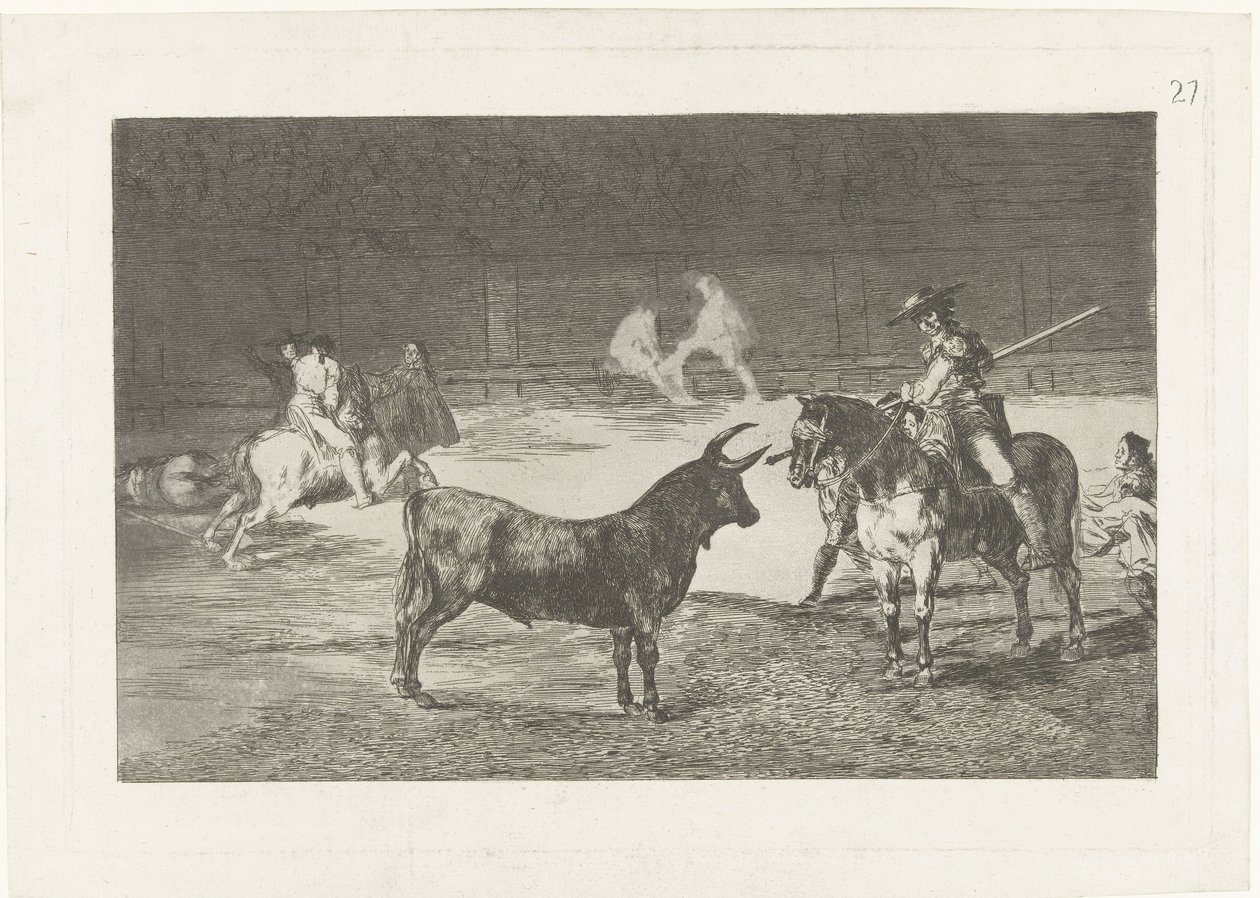 Fernando del Toro je mnohem lepší Slavný Fernando del Toro, barilarguero, nutící zvíře svou tyčí Býčí zápasy (název seriálu) Stierenvechten (název série) od Francisco de Goya