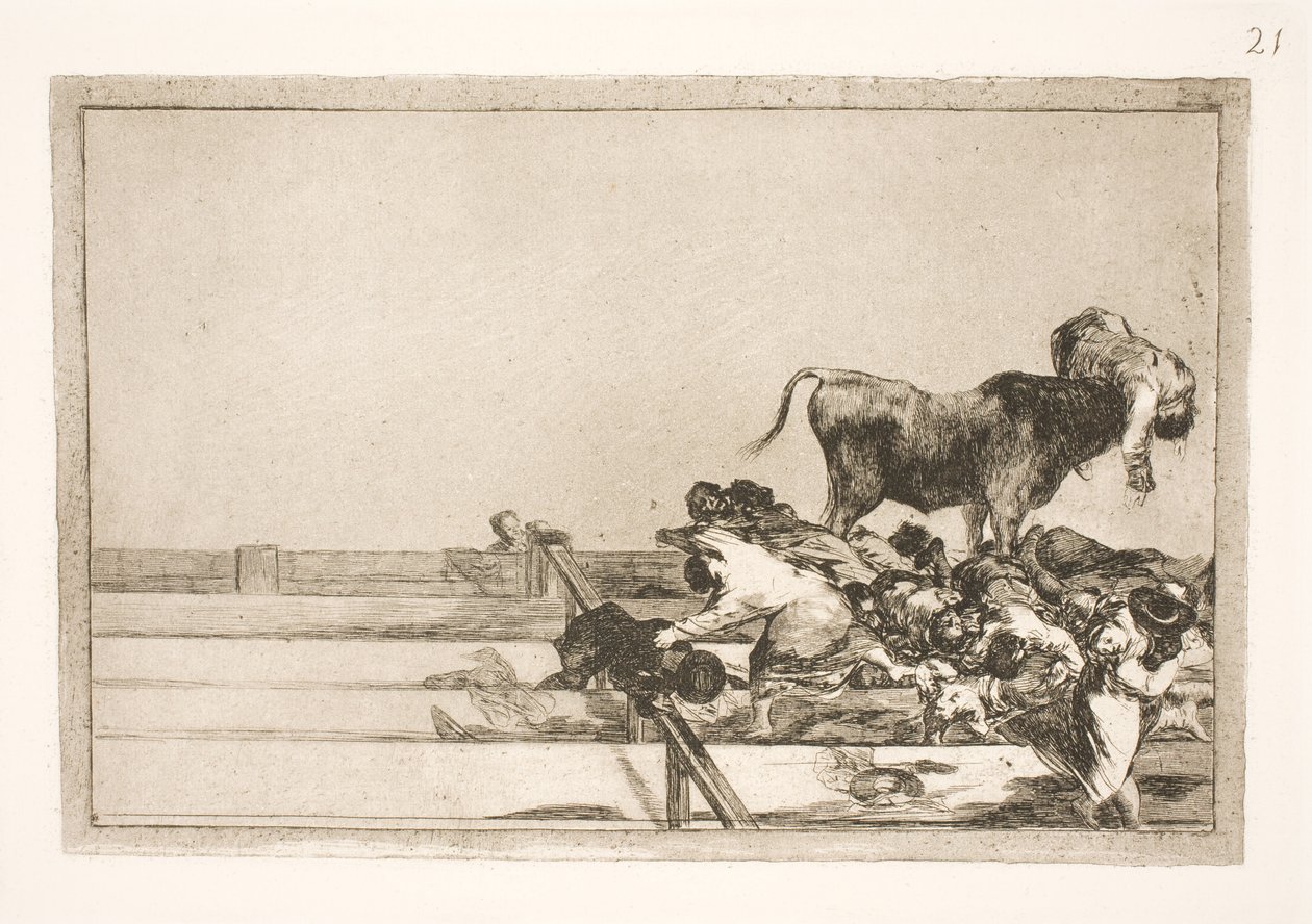 Hrozné události v předních liniích madridské arény a smrt starosty Torrejonu od Francisco de Goya