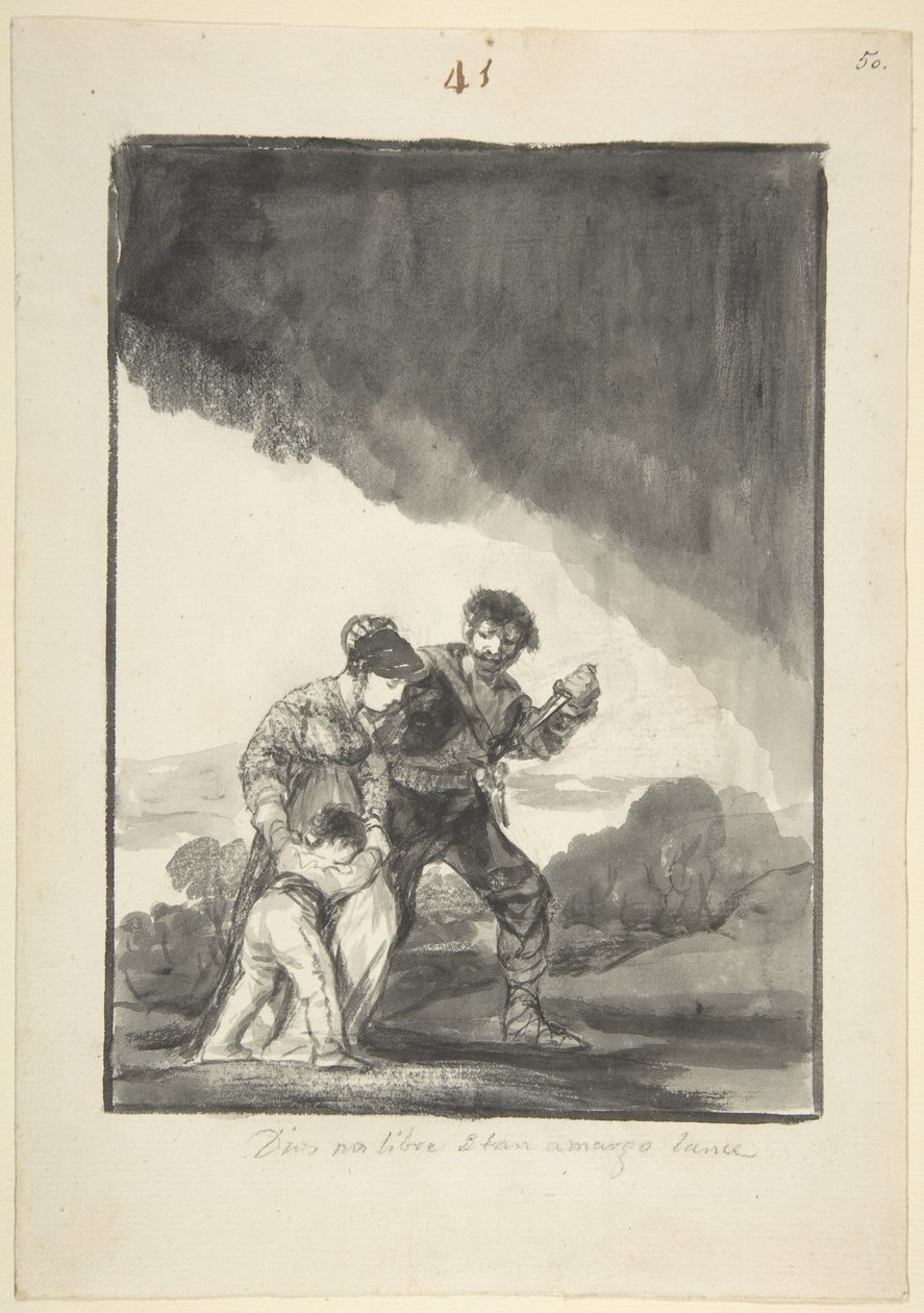 Bůh nás chraň před takovým hořkým osudem, kolem 1816-20 (štětec s indickým inkoustem a šedým mytím a škrábáním) od Francisco de Goya