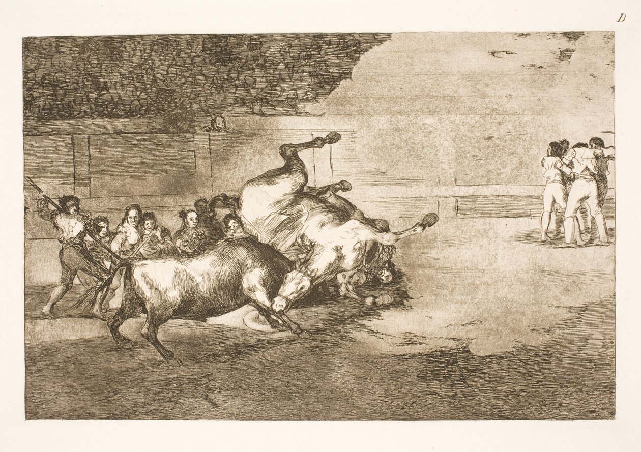 Kůň svržený býkem na zem od Francisco de Goya