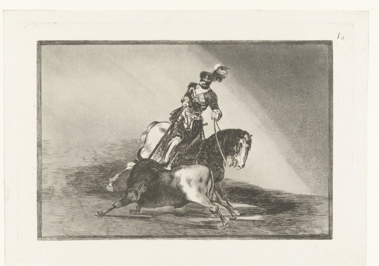 Císař Karel V. bojuje s býkem Carlos V. lanceando un toro en la plaza de Valladolid Býčí zápasy (název seriálu) La Tauromaquia (název série) od Francisco de Goya