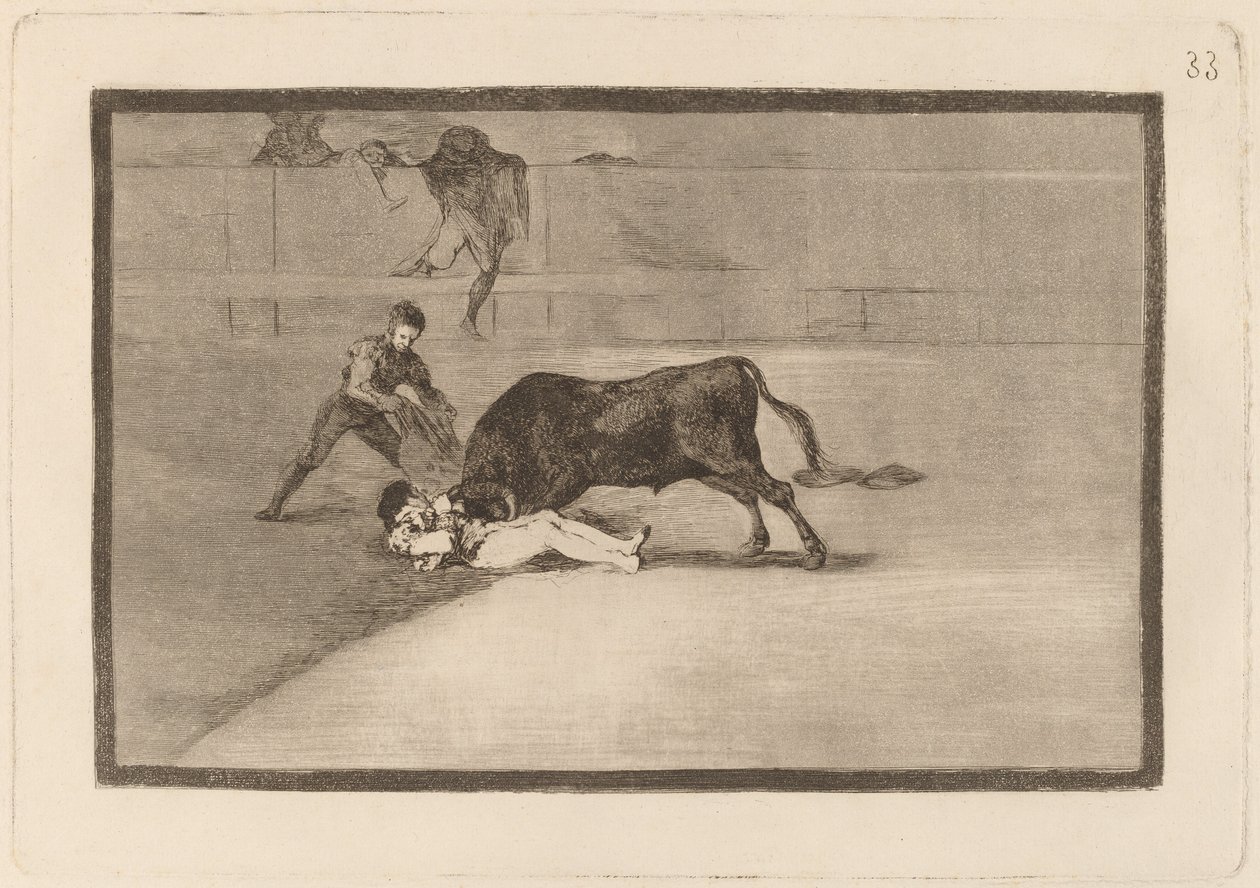 Nešťastná smrt Pepe Illo na Plaza de Madrid (Nešťastná smrt Pepe Illo v ringu v Madridu) od Francisco de Goya