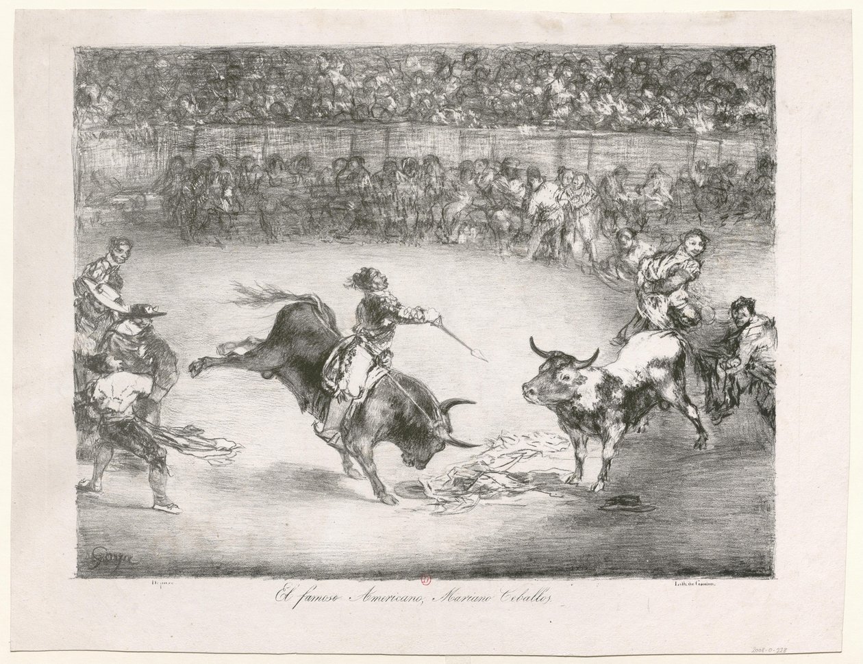 [Les Taureaux de Bordeaux: Slavný Američan Mariano Ceballos] od Francisco de Goya
