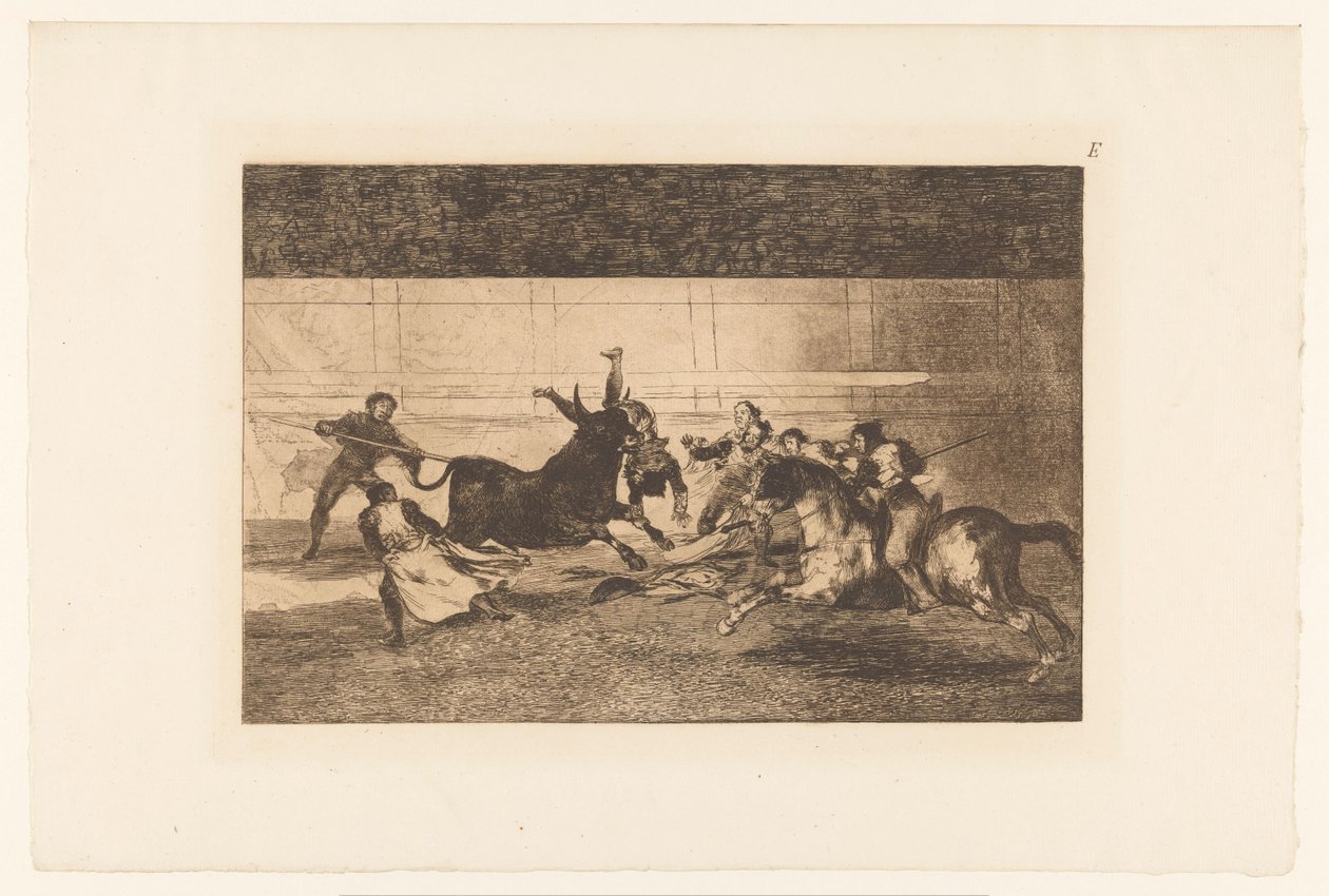 Muž nabodnutý na býčí roh Mort de Pepe Illo Býčí zápasy (název série) La Taureaumachie (název série) La Tauromaquia (název série) od Francisco de Goya