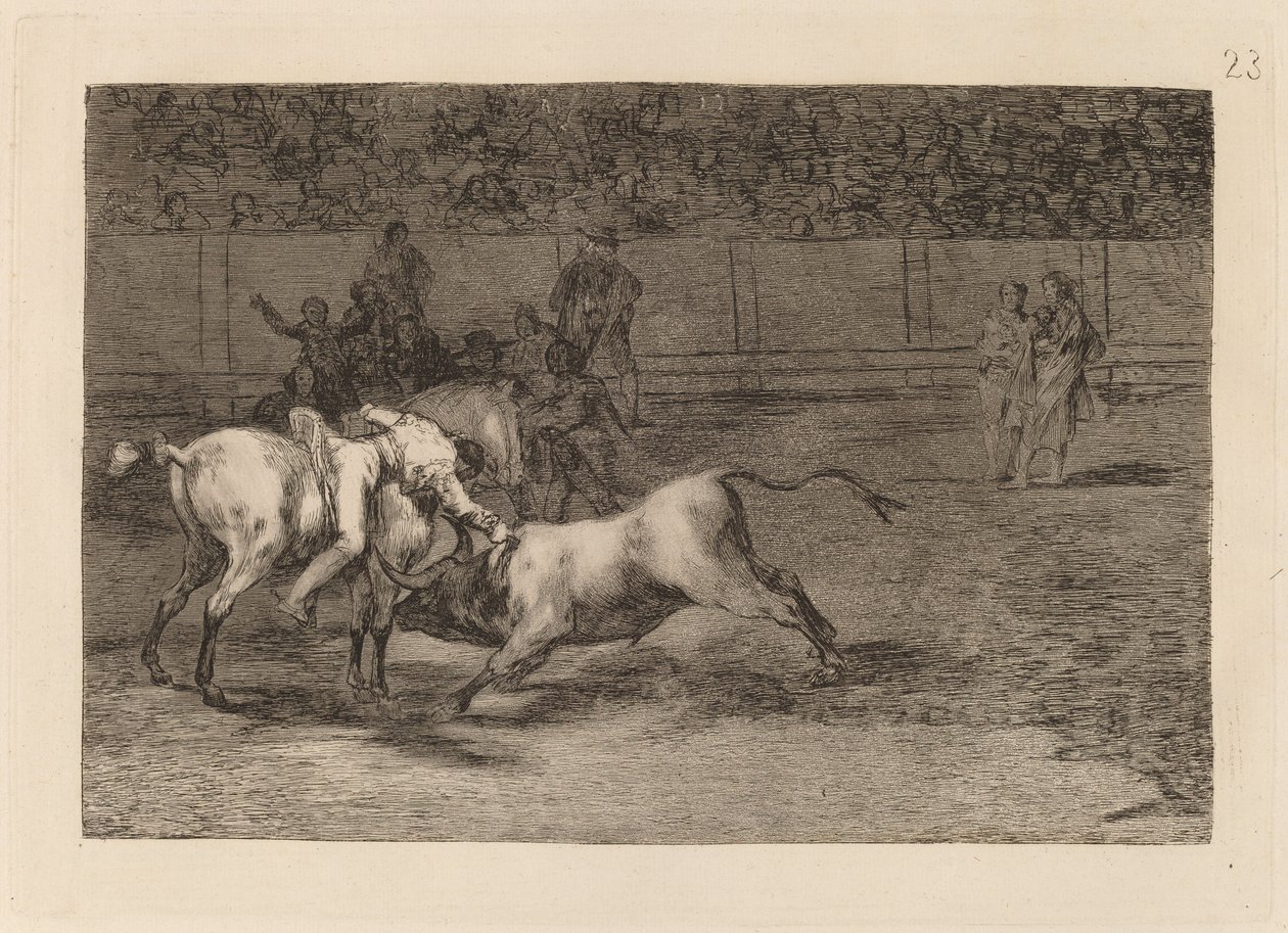 Mariano Ceballos, alias Indián, zabije býka ze svého koně (Mariano Ceballos, Alias ​​​​The Indian, Kills the Bull from His Horse) od Francisco de Goya