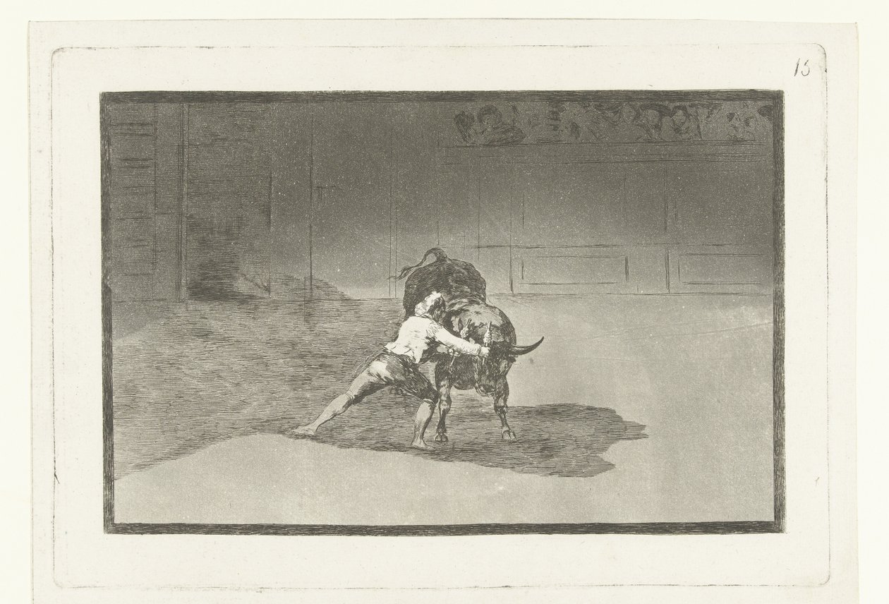 Martincho v gevechtu potkal een stier Slavný Martincho dává banderillas na přestávku Stierenvechten (název série) Býčí zápasy (název seriálu) od Francisco de Goya