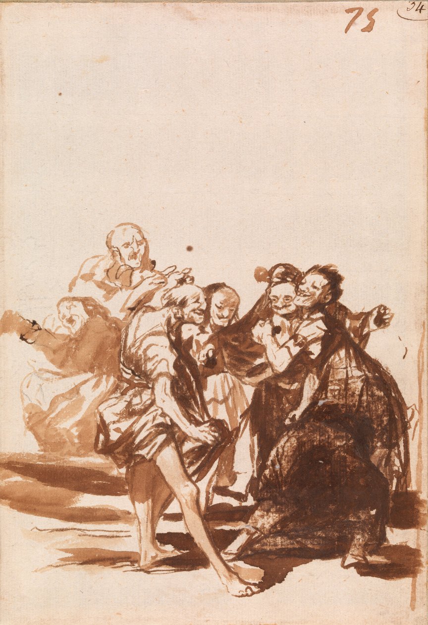 Staří lidé zpívají a tancují od Francisco de Goya