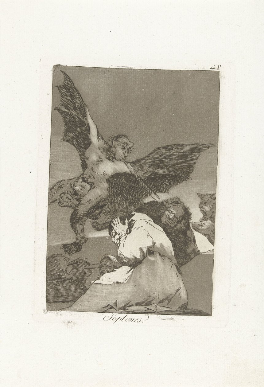 Oorblazers Soplones (název na objektu) Los Caprichos (název série) od Francisco de Goya