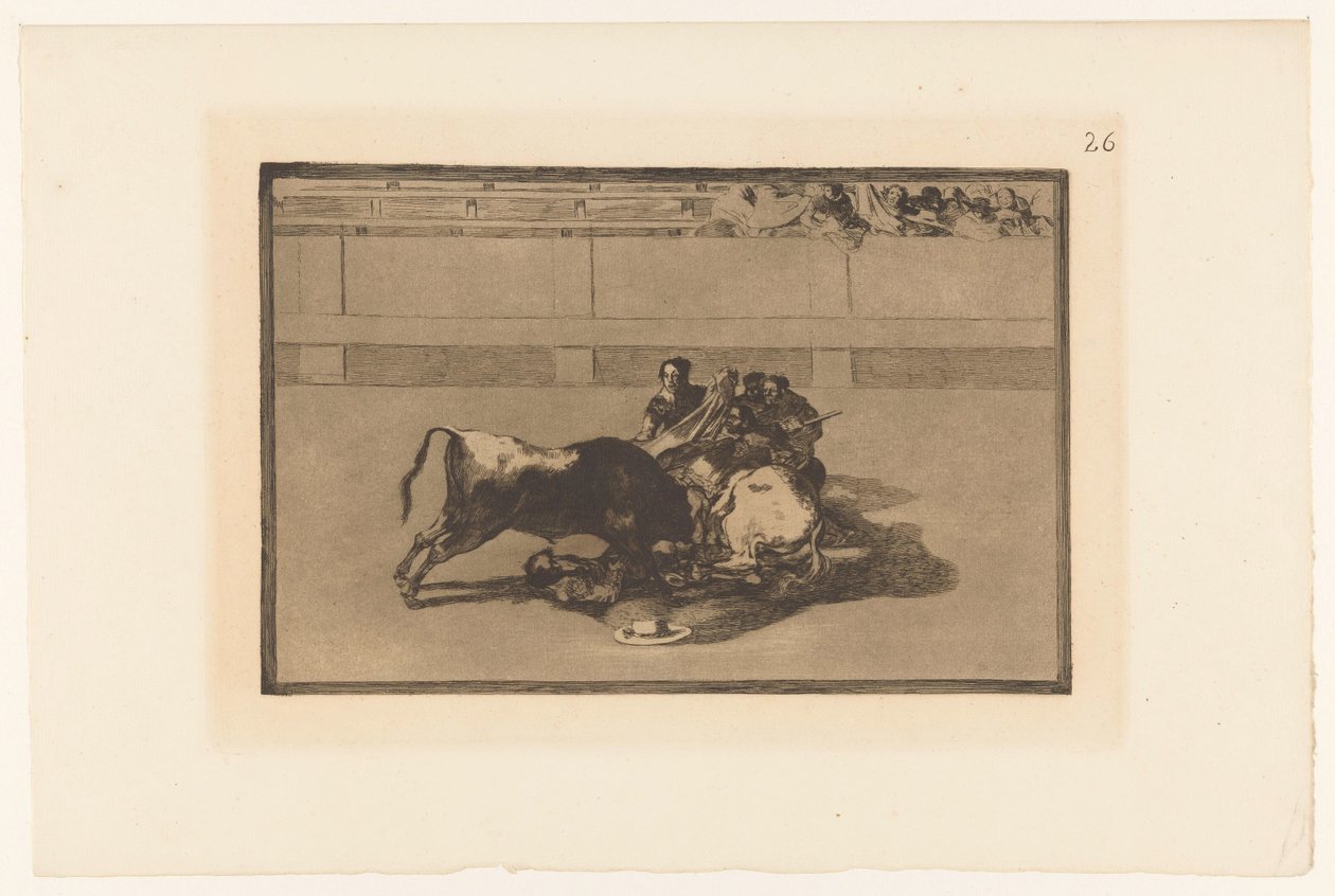Picador spadl z koně Caida de un picador de su caballo debajo del toro Býčí zápasy (název série) La Taureaumachie (název série) La Tauromaquia (název série) od Francisco de Goya