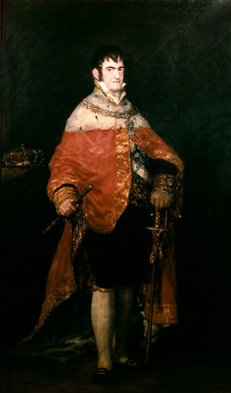 Portrét španělského krále Ferdinanda VII. (1784-1833) s královským pláštěm od Francisco de Goya
