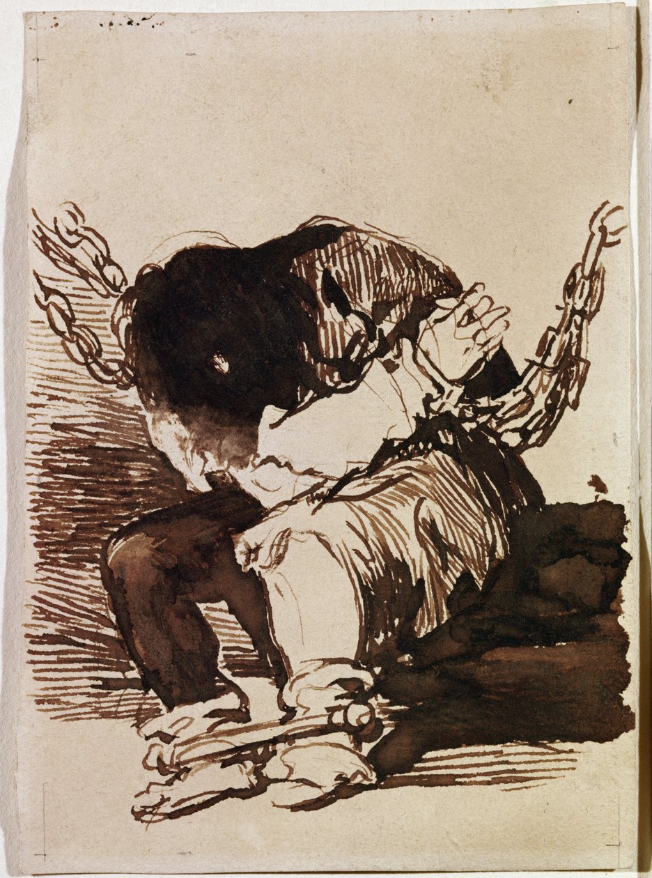 Vězeň řetěz sedí. (Přípravný výkres od Francisco de Goya