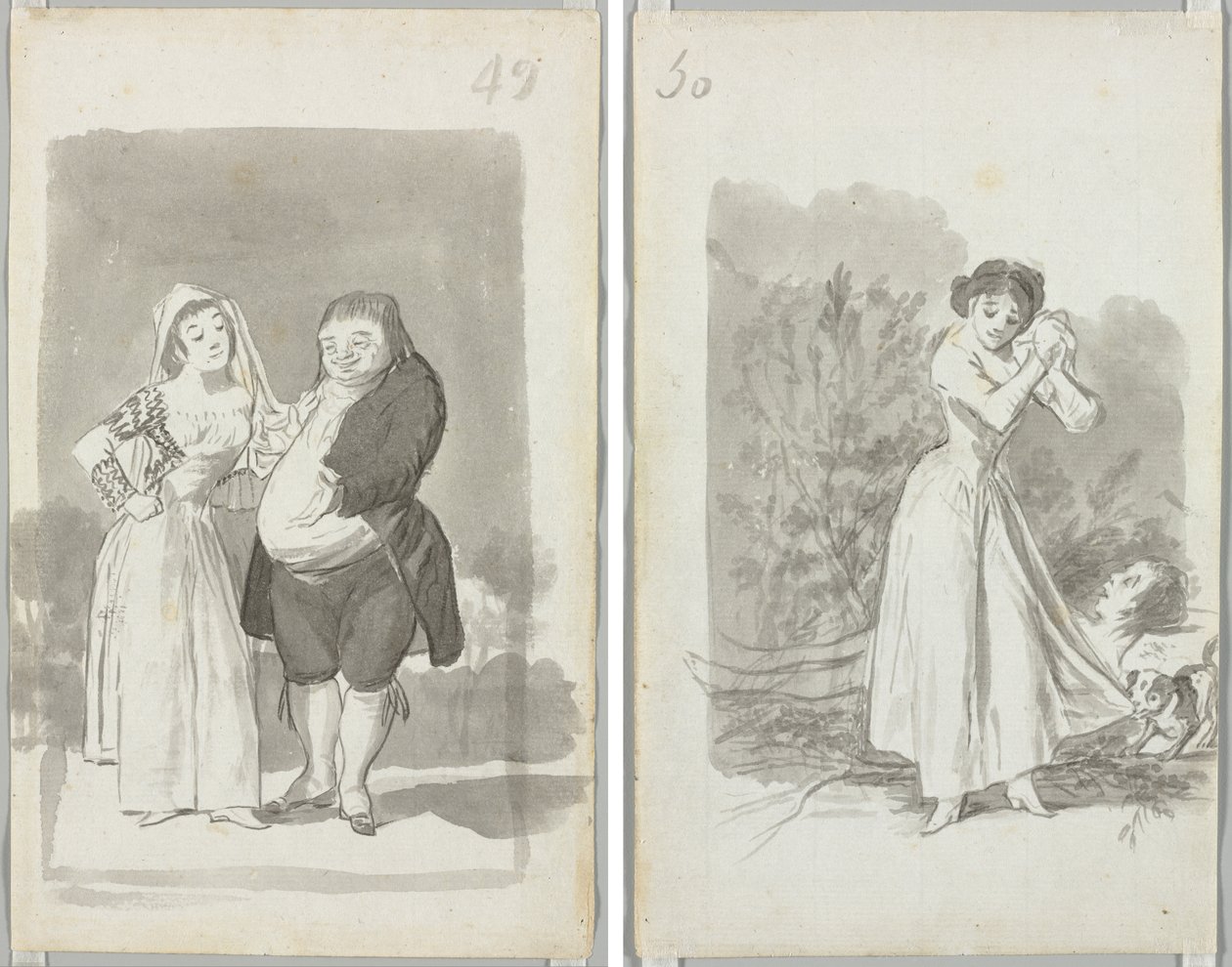 Prostitutka obtěžující tlustého, ošklivého muže (recto); Mladá žena lomí rukama nad nahým tělem muže (verze) od Francisco de Goya