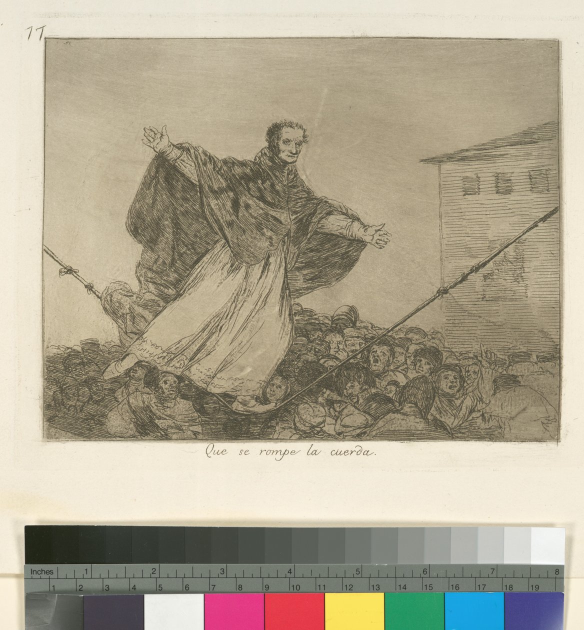 Kéž se šňůra přetrhne, deska 77 z Los Desastres de la Guerra (Válečné katastrofy), po letech 1814-15, publikováno 1863 (lept, akvatinta nebo lavis & suchá jehla) od Francisco de Goya