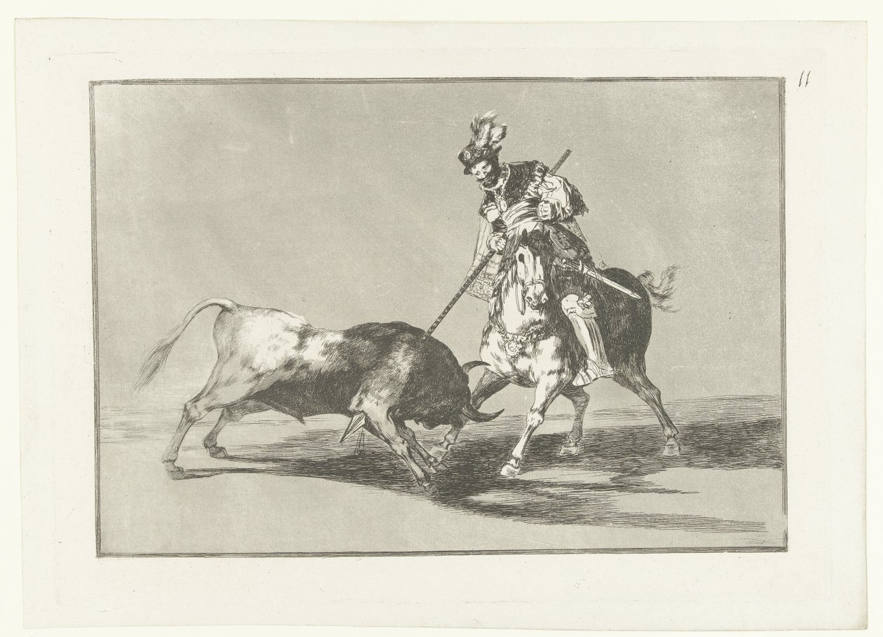 Rodrigo Diaz de Vivar je vyšší El Cid Campeador probodl dalšího býka Stierenvechten (název série) Býčí zápasy (název seriálu) od Francisco de Goya
