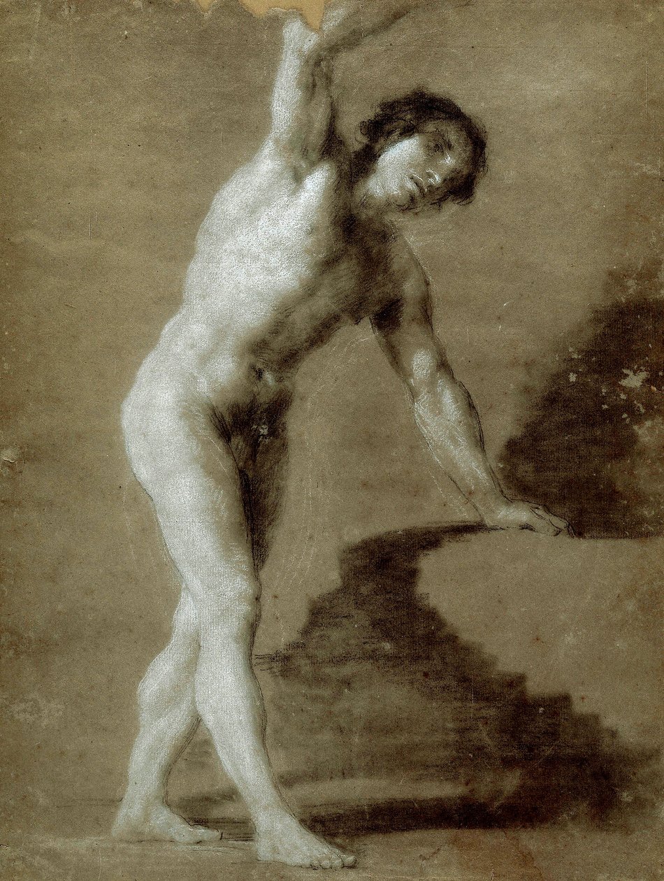 Škola kreslení, c. 1790 (kresba uhlem na šedém papíře) od Francisco de Goya