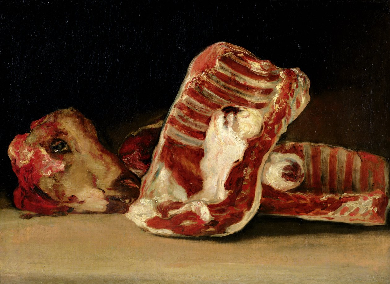 Zátiší ovčích žeber a hlavy - řeznický pult od Francisco de Goya