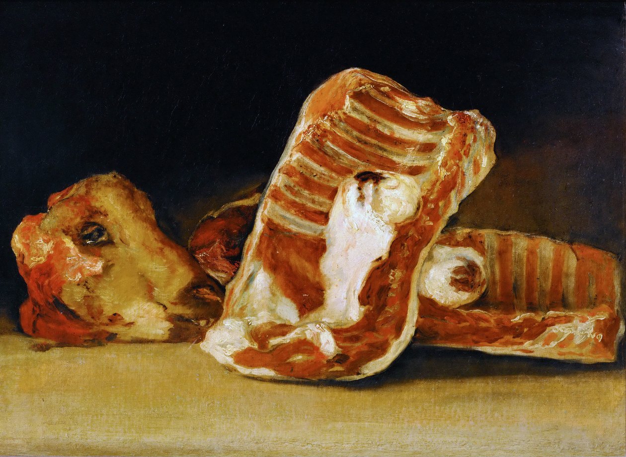 Zátiší Sheeps Ribs a Head The Butchers counter od Francisco de Goya