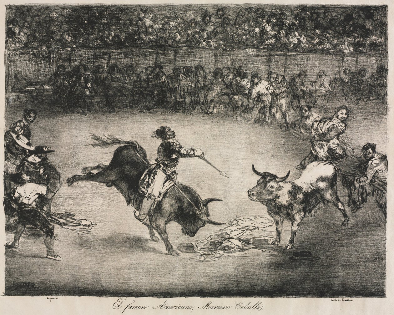 Býci z Bordeaux: Slavný Američan, Mariano Ceballos, 1825. od Francisco de Goya