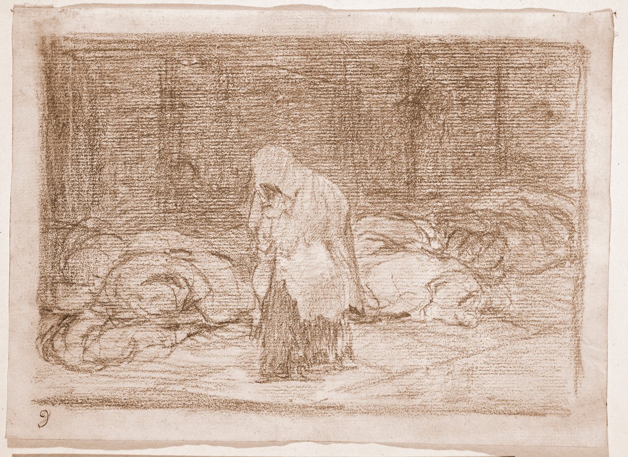 The Disasters of War: Zádušní lůžka (přípravná kresba od Francisco de Goya
