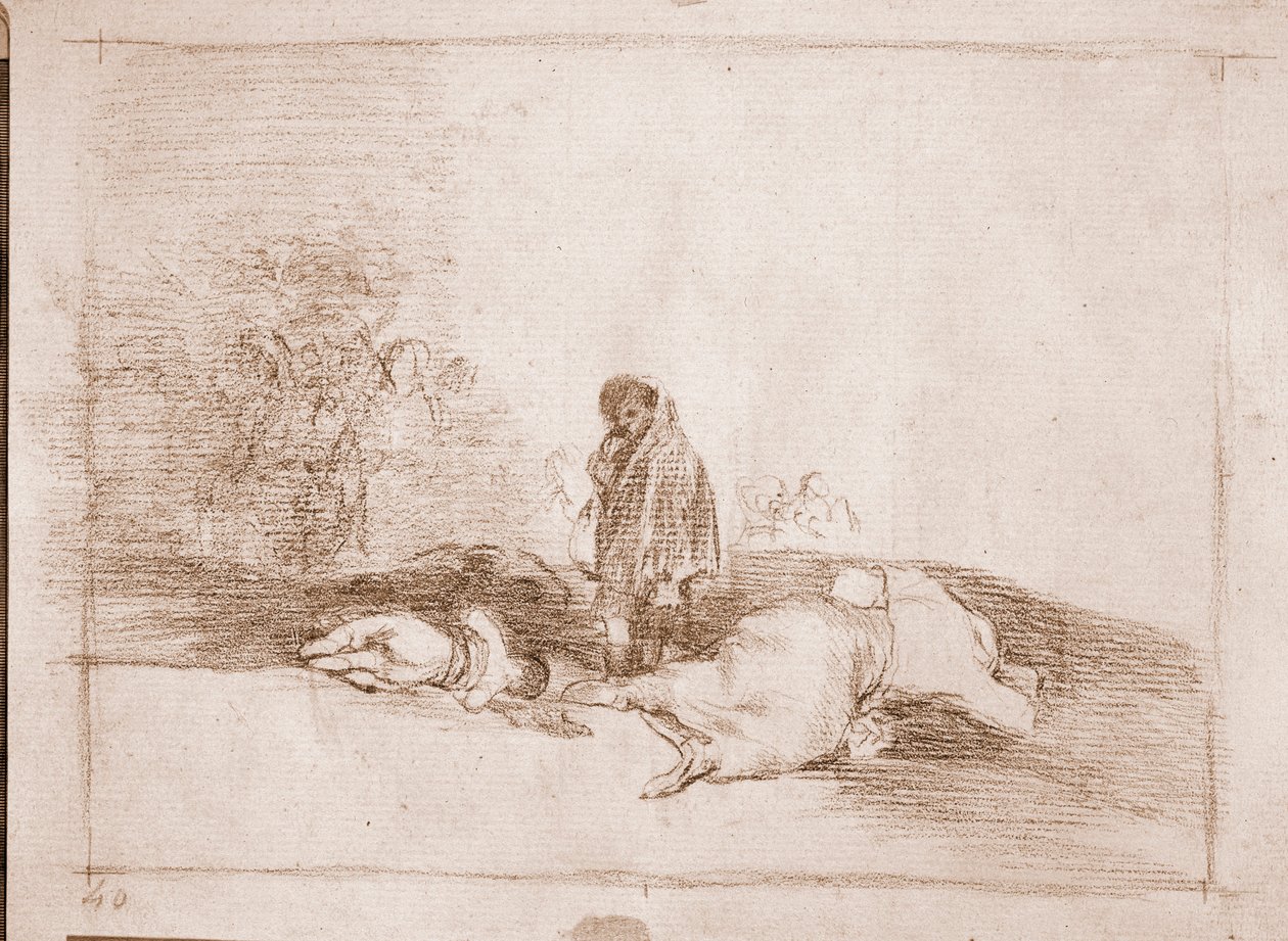 The Disasters of War: Nikdo mu nepomáhá (přípravná kresba od Francisco de Goya