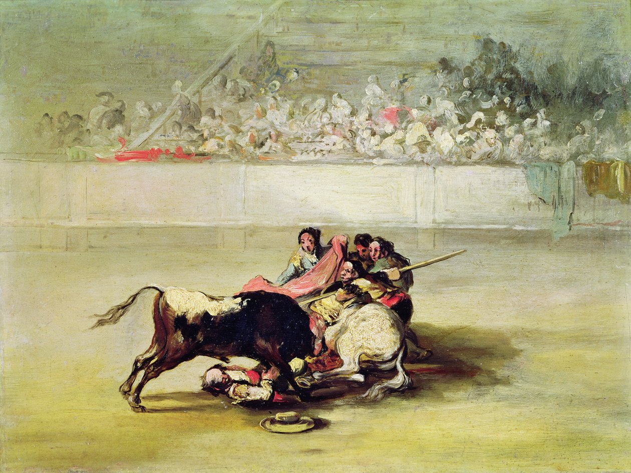 Pád pikadora z koně pod býkem od Francisco de Goya