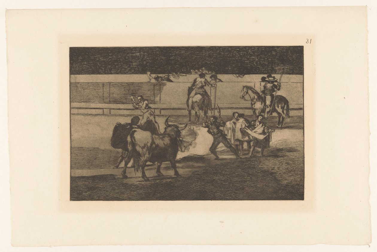 Toreador potkal brandende banderillas pásy ohně Stierengevecht (název série) La Taureamachie (název série) Býčí zápasy (název seriálu) od Francisco de Goya