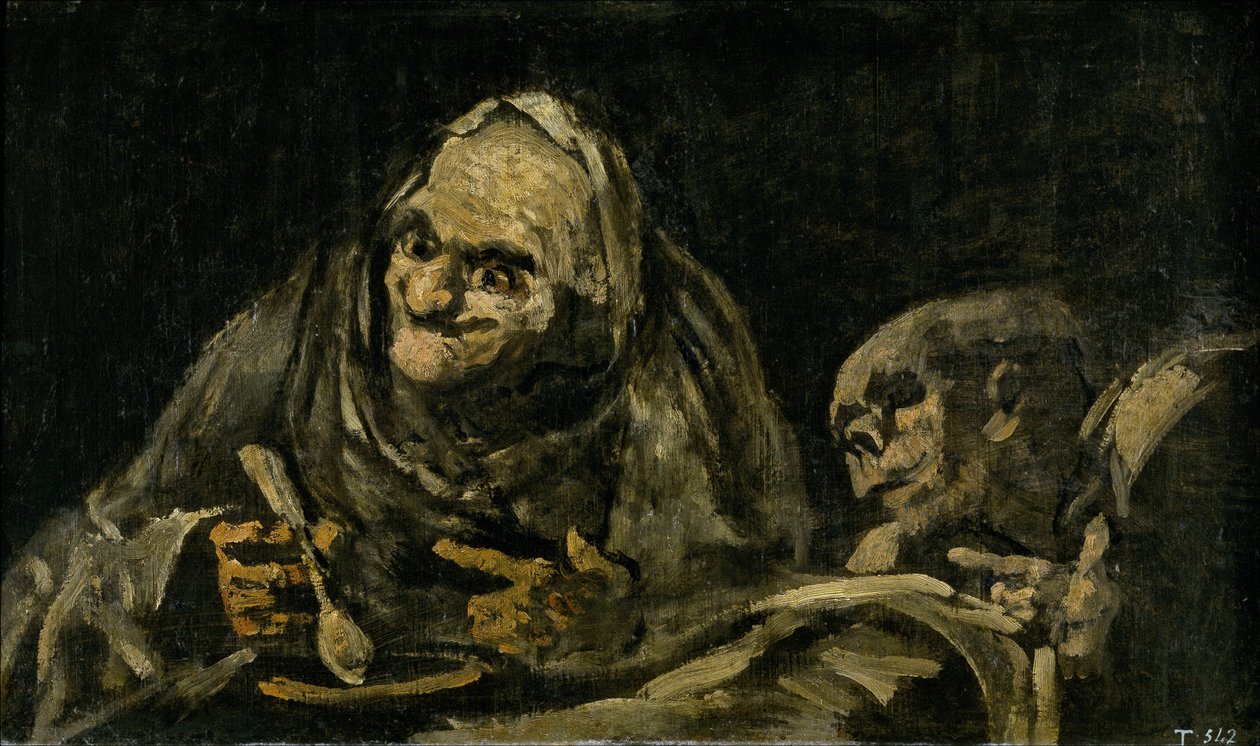 Dva Staříci Jedí polévku The Witchy Brew od Francisco de Goya