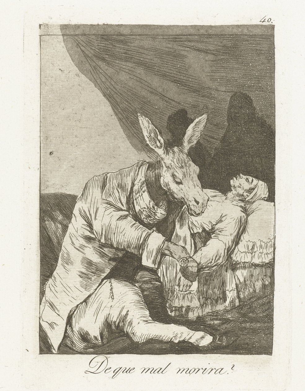 Na co zemře? que mal morira? (název na objektu) Los Caprichos (název série) od Francisco de Goya