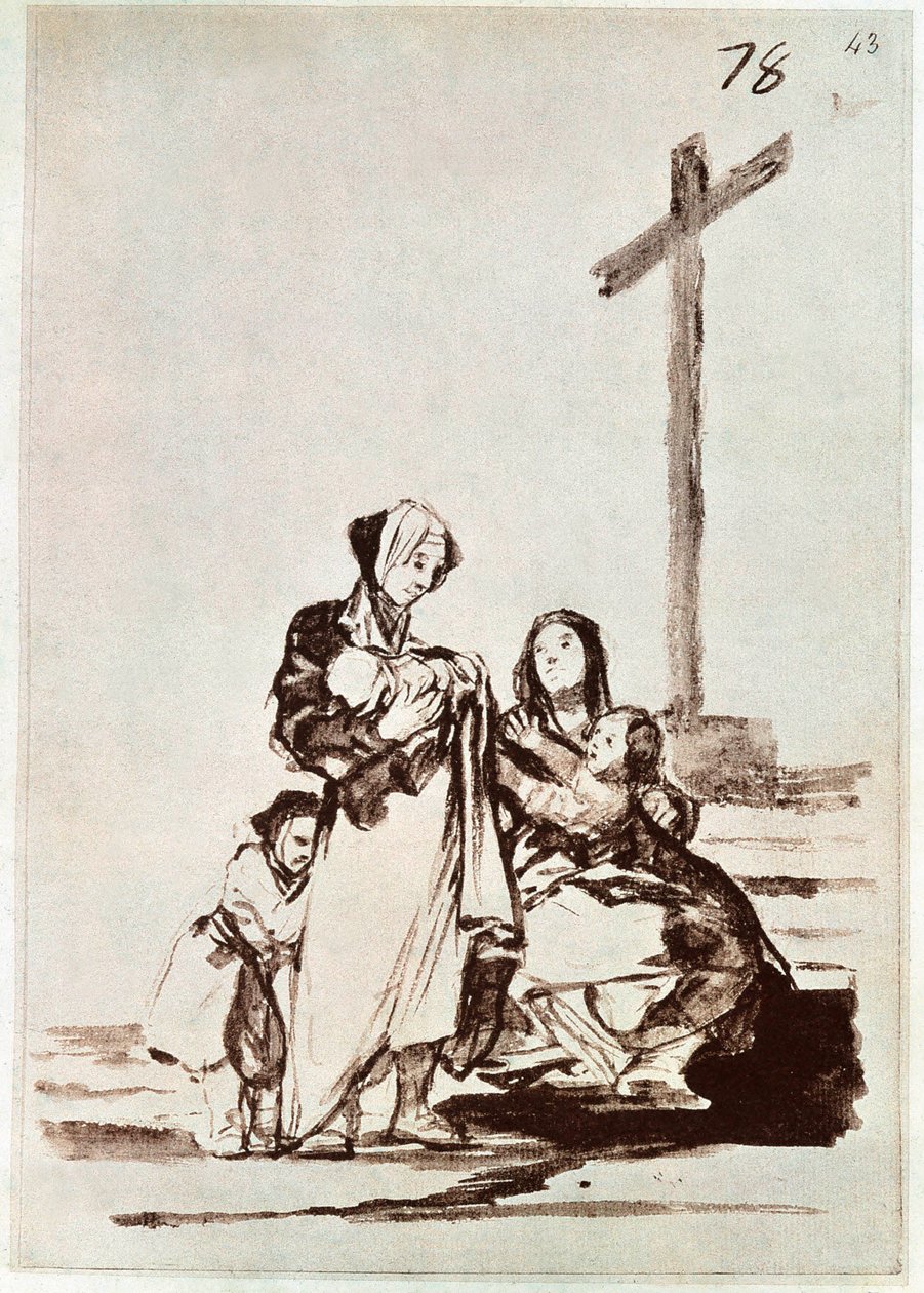 Ženy a děti u kříže (rytina) od Francisco de Goya