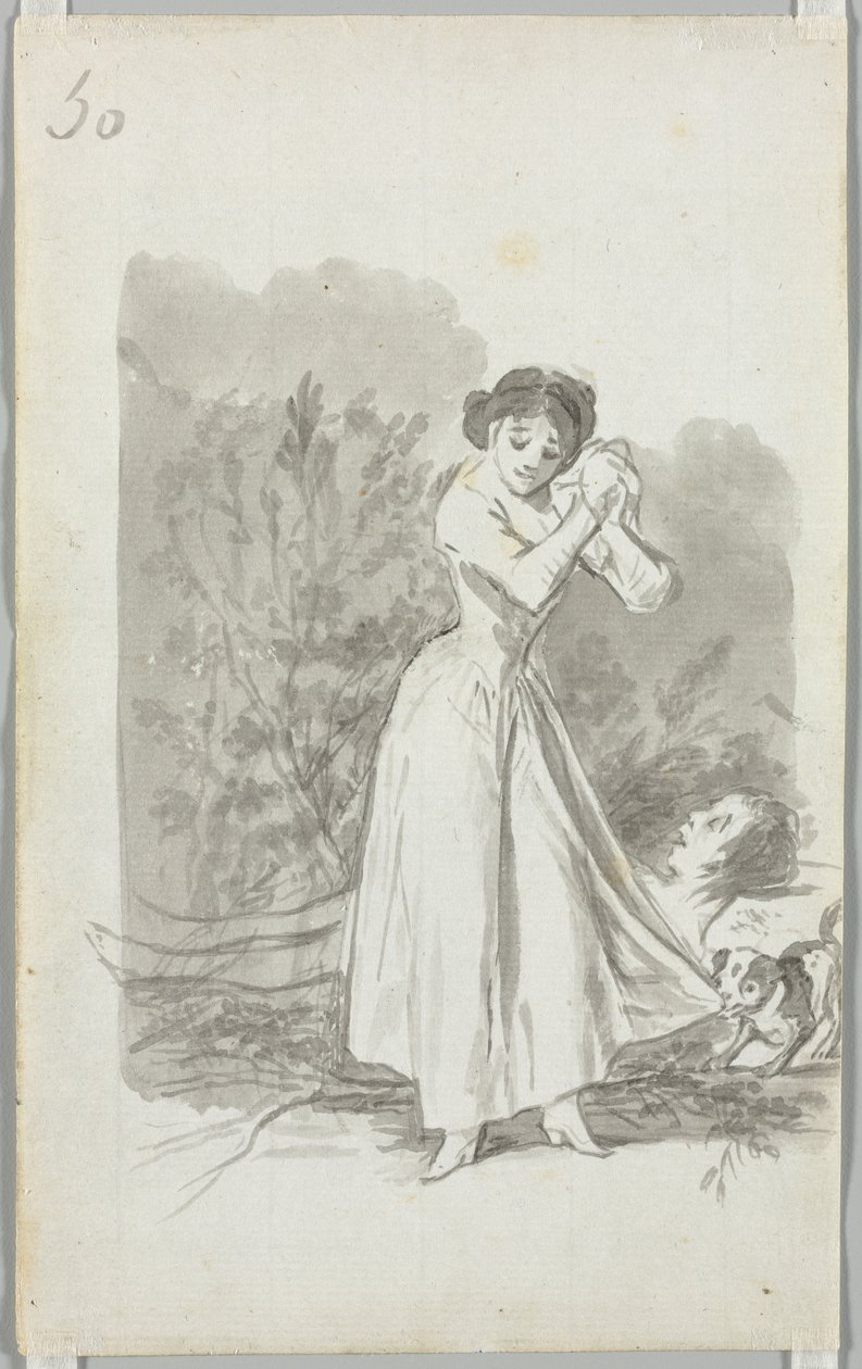 Mladá žena lomí rukama nad nahým tělem muže (verze) od Francisco de Goya