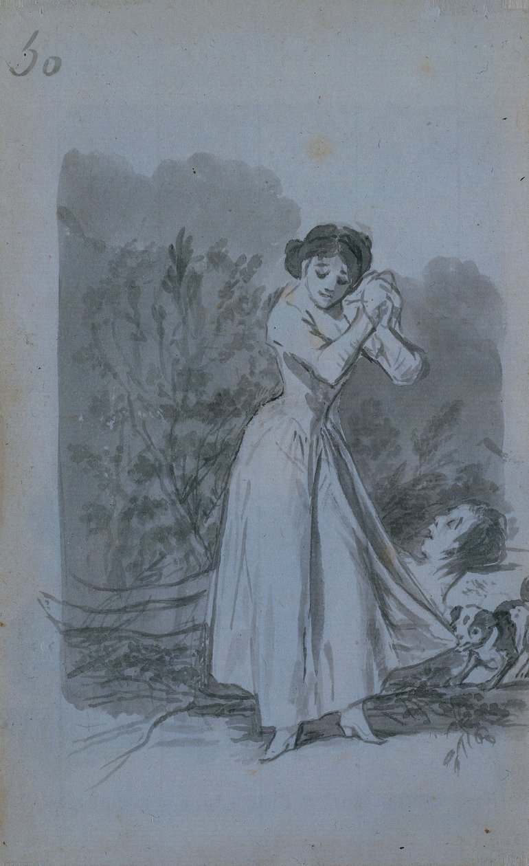 Mladá žena lomí rukama nad mužským nahým tělem, 1796-97. od Francisco de Goya