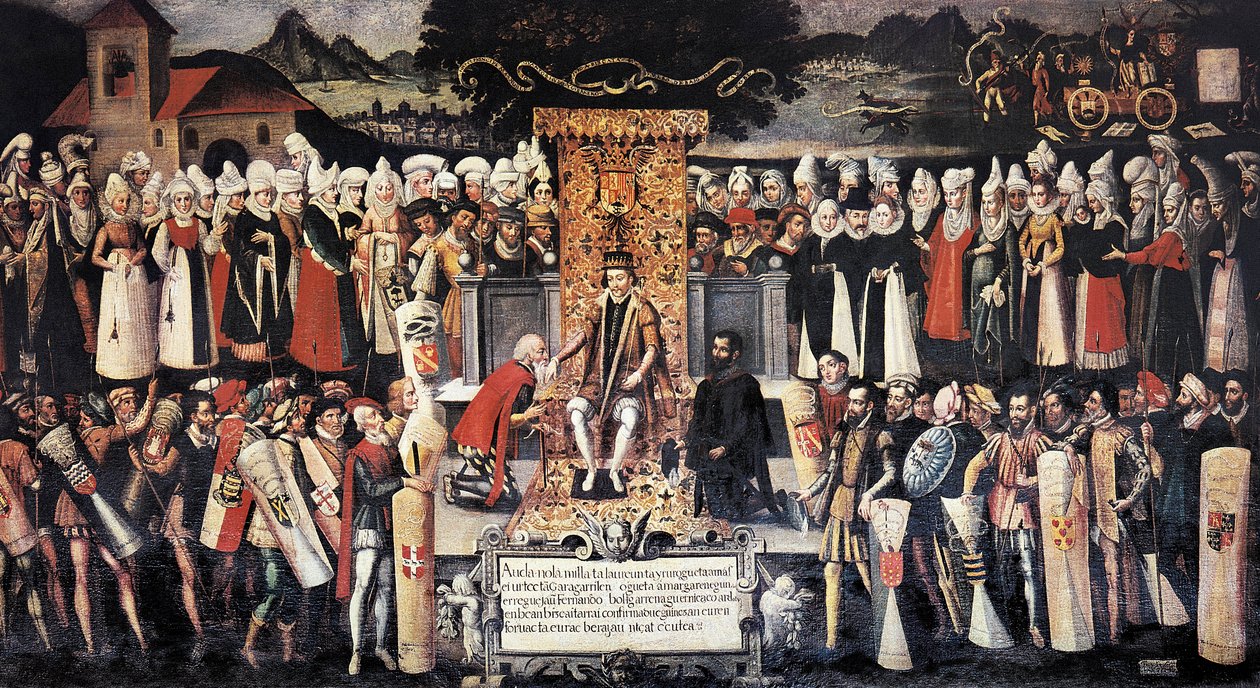 Obřad líbání ruky (líbání ruky) po vyhlášení privilegií králem Ferdinandem Katolickým (1452-1516). Obraz Francisco de mendieta Y Retes (16. století). Španělsko, Guernica. Dům Juntas. od Francisco de Mendieta y Retes