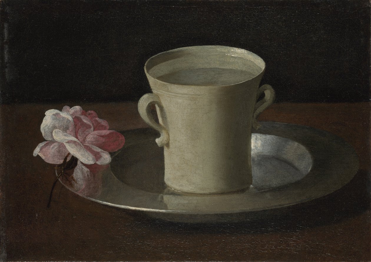 Šálek vody a růže, kolem roku 1630 od Francisco de Zurbaran