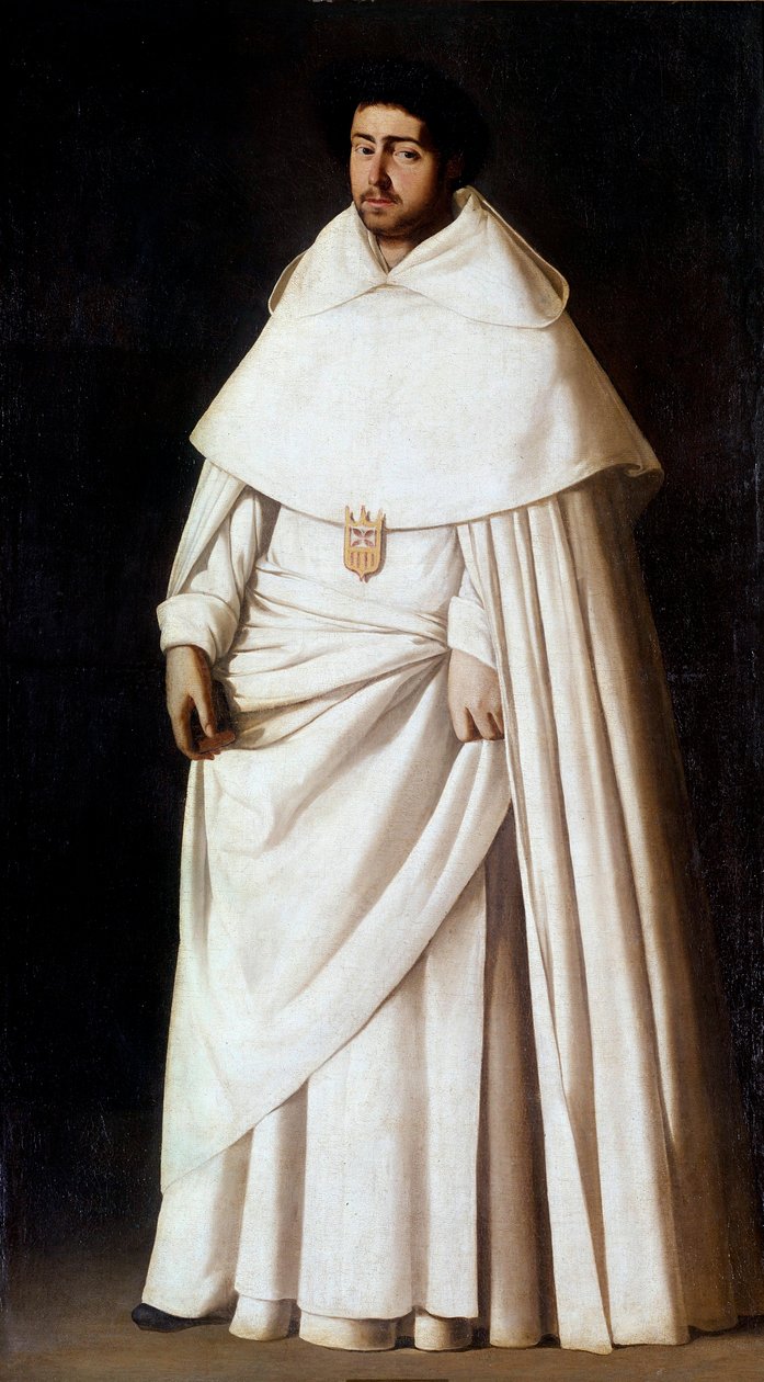 Portrét mnicha Mercedaire španělského náboženského řádu (Mercedario, Řád Panny Marie z Merci). Obraz Francisca de Zurbaran (1598-1664) Madrid 17. století, muzeum Prado - Portrét mercedarského mnicha, španělský náboženský řád (Mercedario). Malování od Francisco de Zurbaran