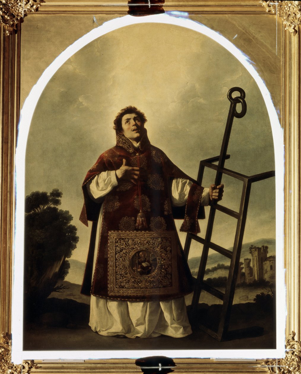 Svatý Vavřinec Římský (mučedník zemřel na grilu, který se objevuje jako jeho atribut). (Svatý Vavřinec). Obraz Francisco de Zurbaran (1598-1664). Olej na plátně, 292 x 225 cm od Francisco de Zurbaran