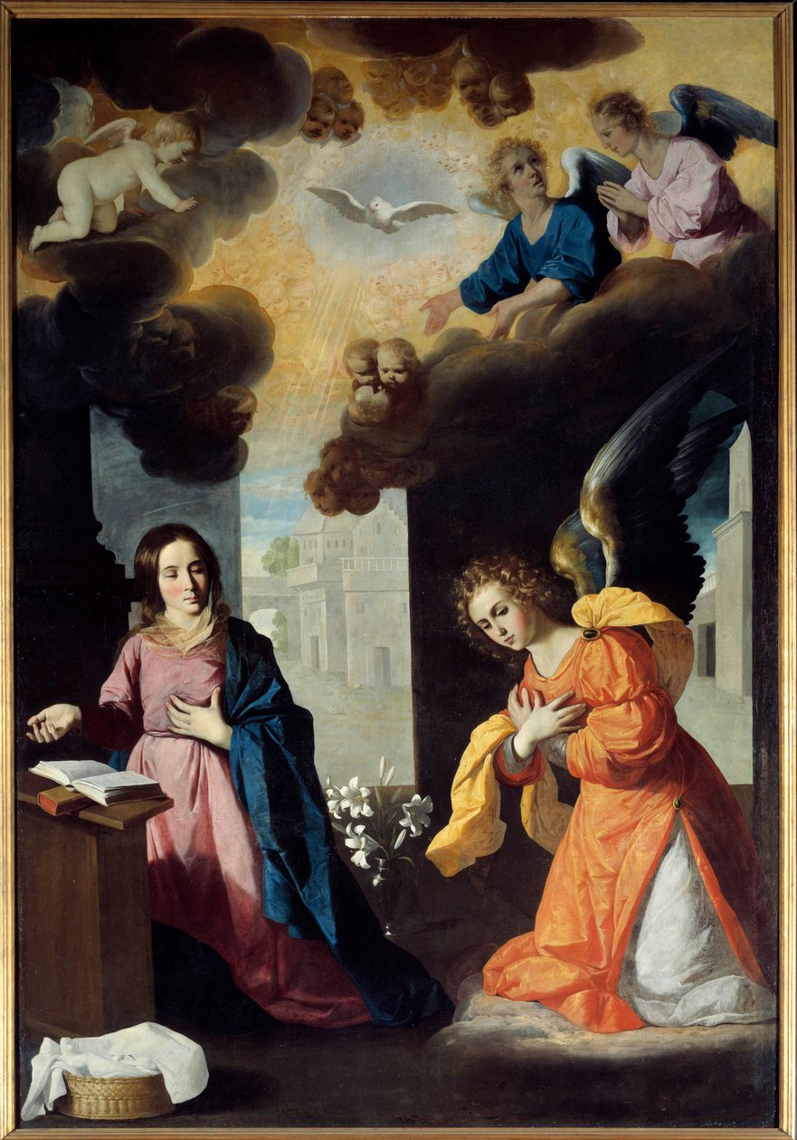 Obraz Zvěstování od Francisca de Zurbaran (1598-1664) 1638 Ne. 2,67x1,85 m. Grenoble. Muzeum výtvarných umění od Francisco de Zurbaran