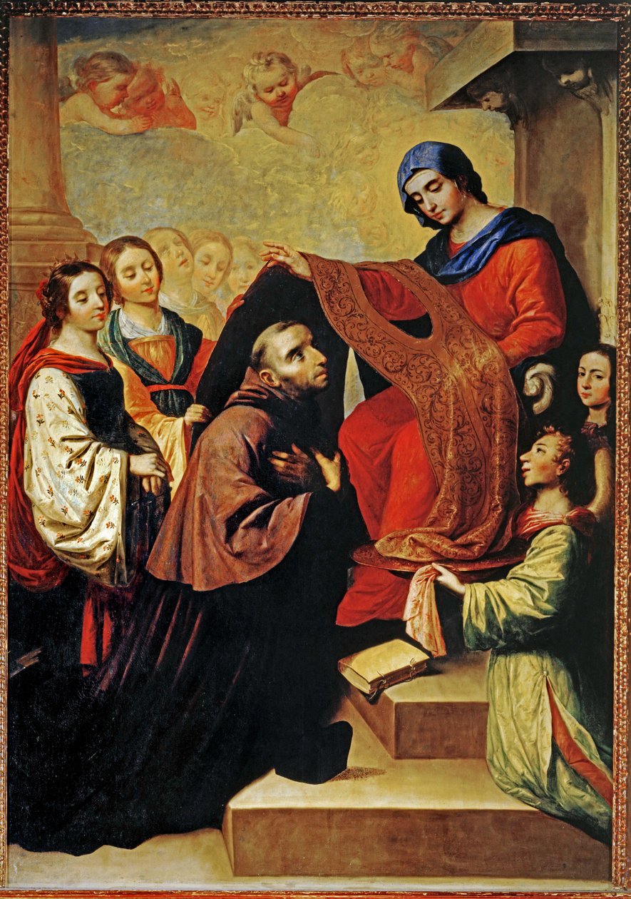 Sestoupení Panny Marie, aby odměnila psaní svatého Ildefonsa z Toleda... (malba na plátně) od Francisco de Zurbaran