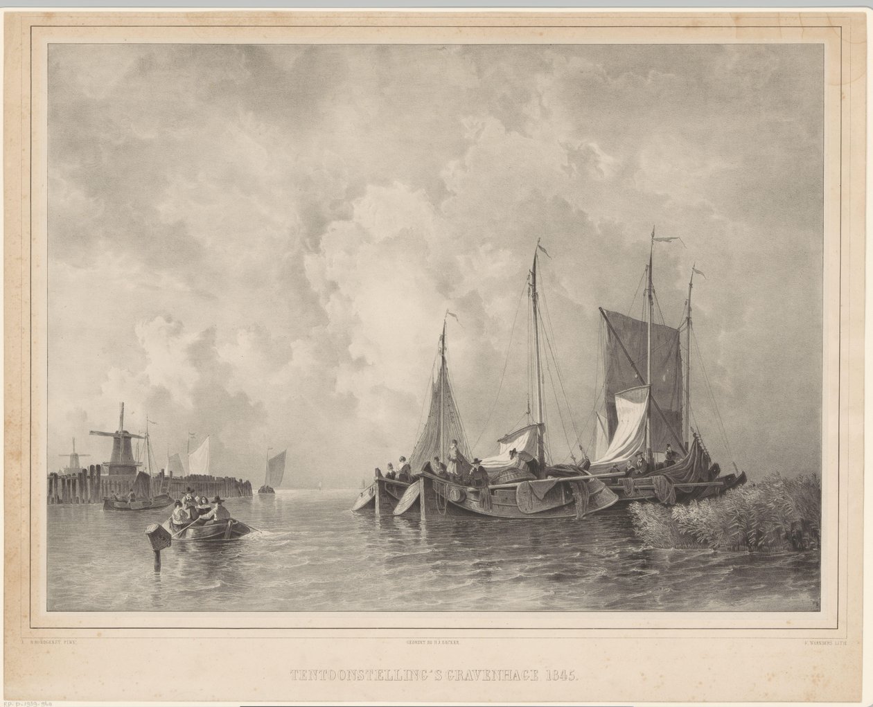 Přístav s loděmi Výstava v Haagu 1845 (název na objektu) od Franciscus Bernardus Waanders