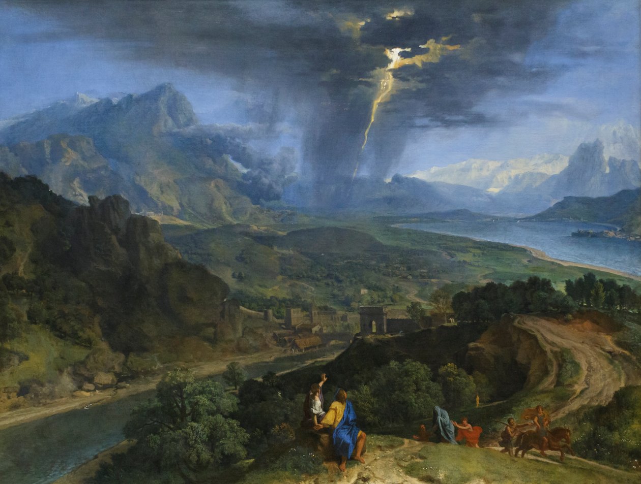 Horská krajina s bleskem, asi 1675 (olej na plátně) od Francisque Millet
