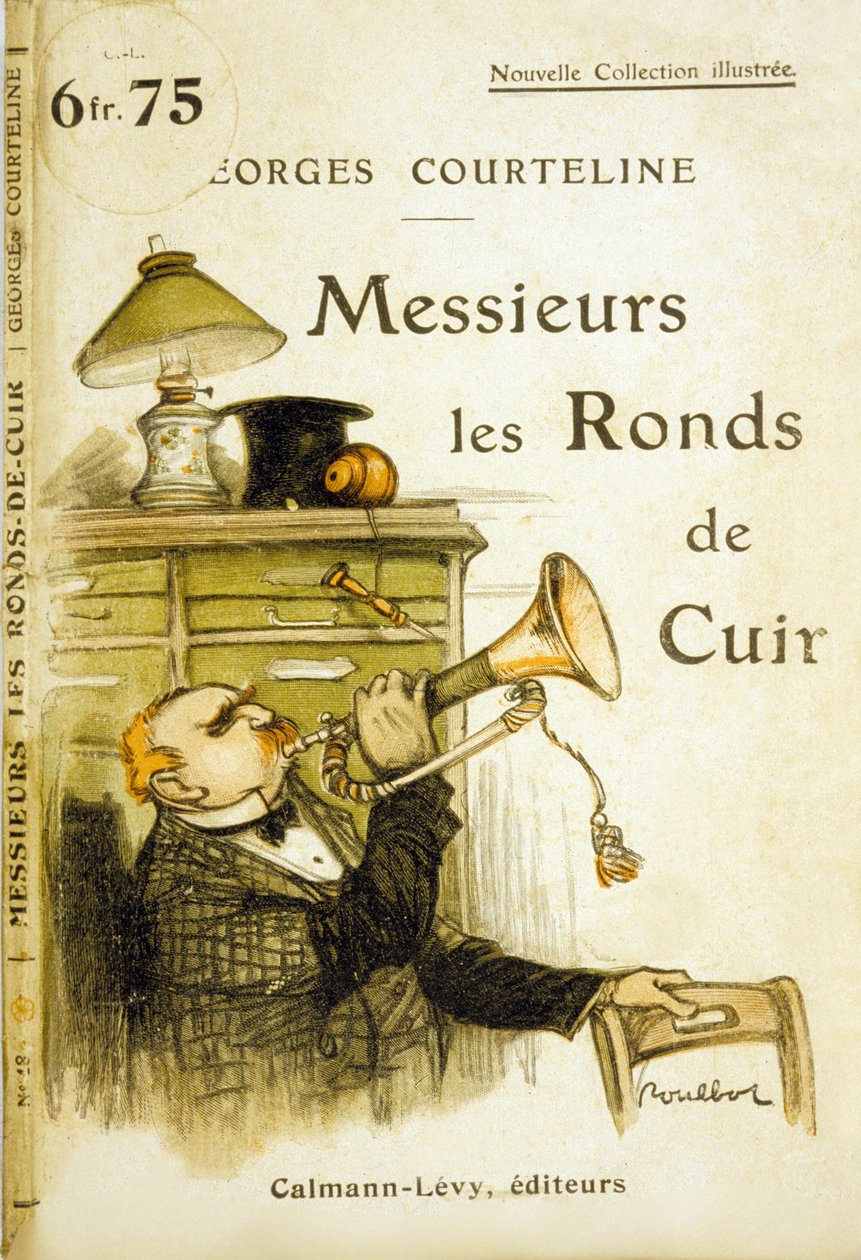 Obálka "Kožené kruhy pro pány" od Georgese Courteline, kolem roku 1908 (barva lito) od Francisque Poulbot