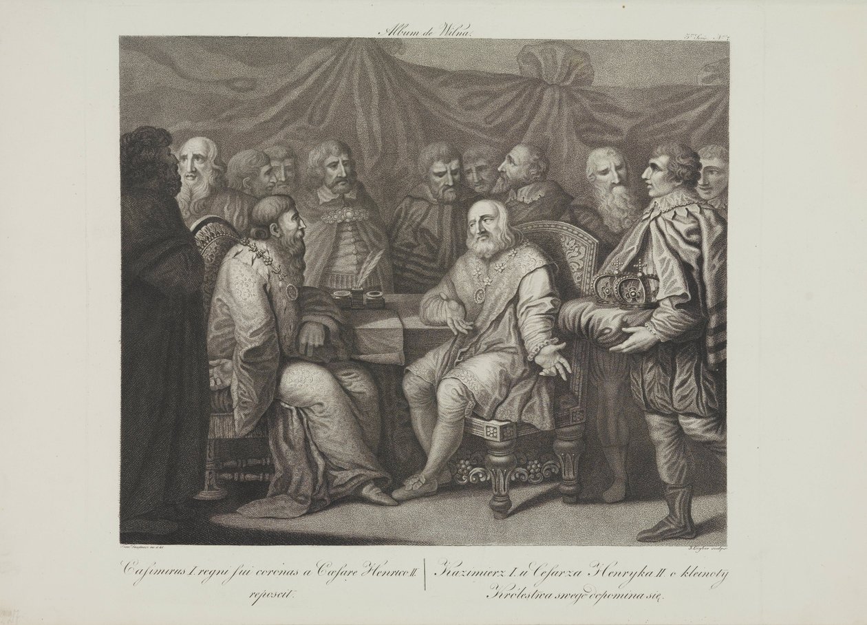 Setkání Kazimíra I. restaurátora s císařem Jindřichem III. Smuglewicz, Franciszek (1745-1807). Litografie, konec 18. stol.. Soukromá sbírka od Franciszek Smuglewicz