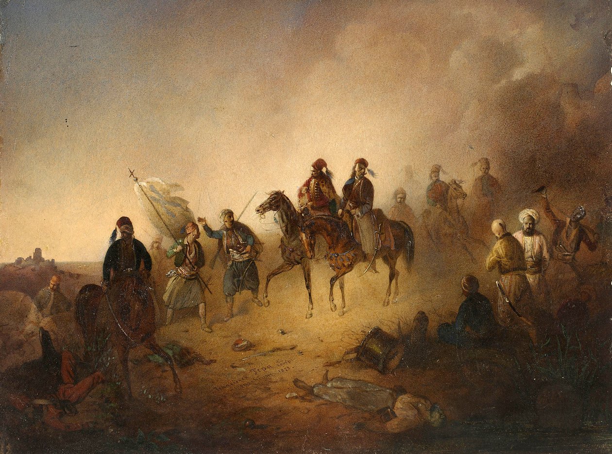Markos Botzaris (Botsaris) (verze 1788-1823) v bitvě u Karpenisi, v noci 8. srpna od Franciszek Tomasz Tepa