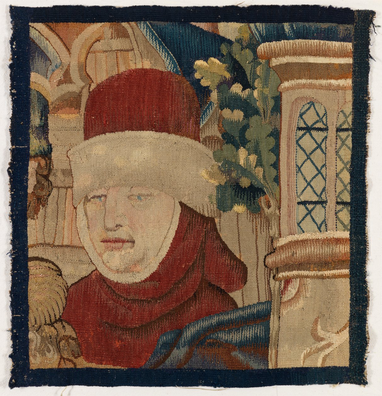 Malý fragment tapisérie zobrazující hlavu muže, konec 15. století (vlna) od Franco Flemish School