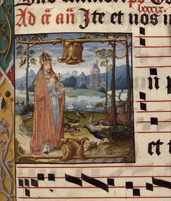 MS.41.f.84r Bůh obklopený ptáky a zvířaty, Antifona pro Septuagesima (3. neděle před půstem), kolem 1490-1500 (vellum) od Franco Flemish School