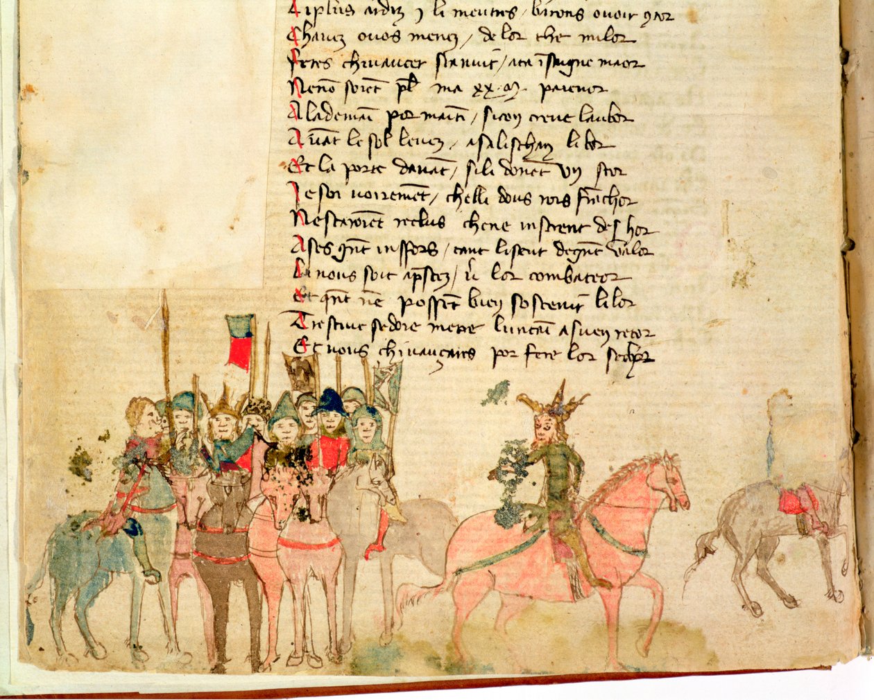 Paní Est 27 W 8.17 f.1v Attila the Hun (c.406-453) a jeho armáda na koni, z The War of Attila od Nicola da Casola od Franco Italian School