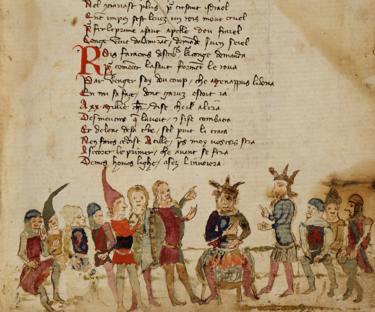 Paní Est 27 W 8.17 f.3r Attila the Hun (c.406-453) a jeho dvůr, z The War of Attila od Nicola da Casola od Franco Italian School