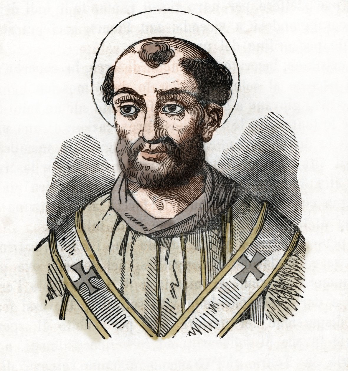 Starověk: zobrazení papeže Fabiána (Fabian nebo Fabian nebo Fabianus) (236-250) Kresba z „Tajemství Vatikánu“ od Franca Mistraliho od Franco Mistrali