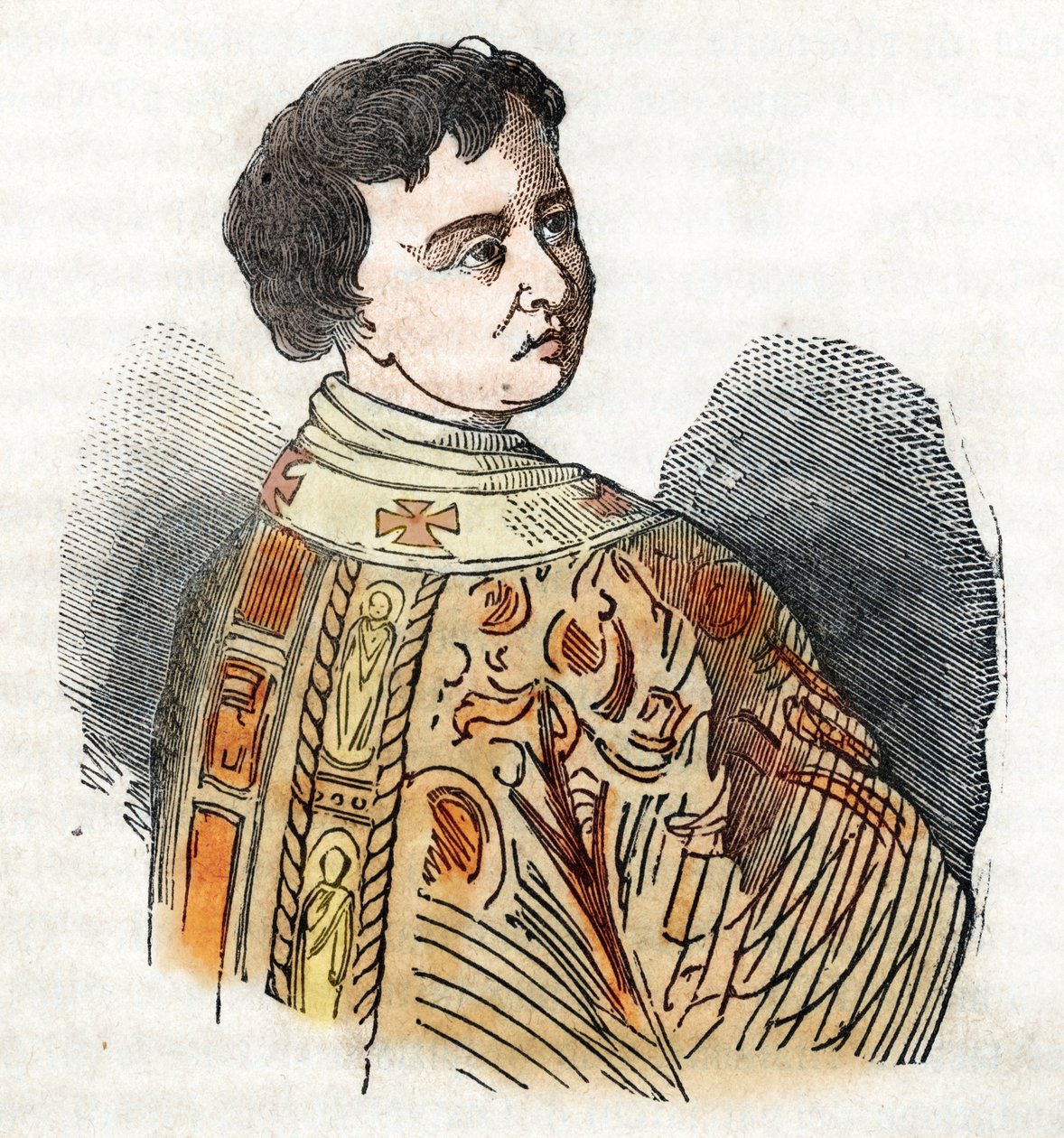 Středověk: zobrazení papeže Benedikta IX. (benedetto, Benedikt nebo Benedictus) (1032-1044) Kresba z „Misteri del Vaticano“ od Franca Mistraliho od Franco Mistrali